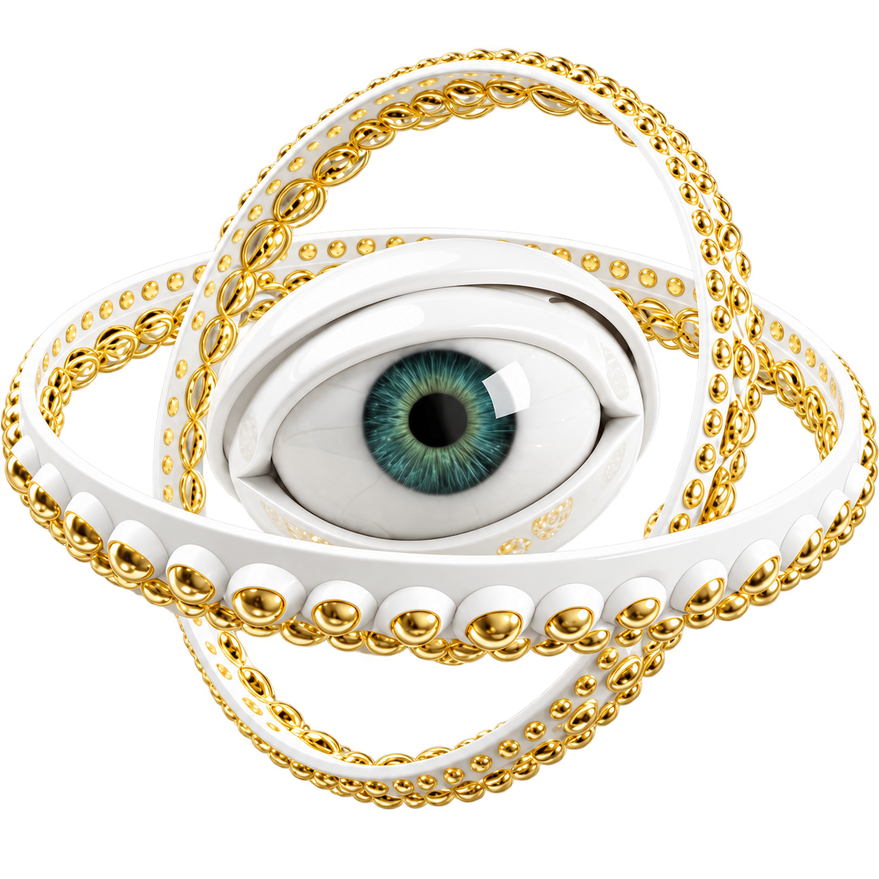 Ophanim blanc et or avec un œil bleu-vert